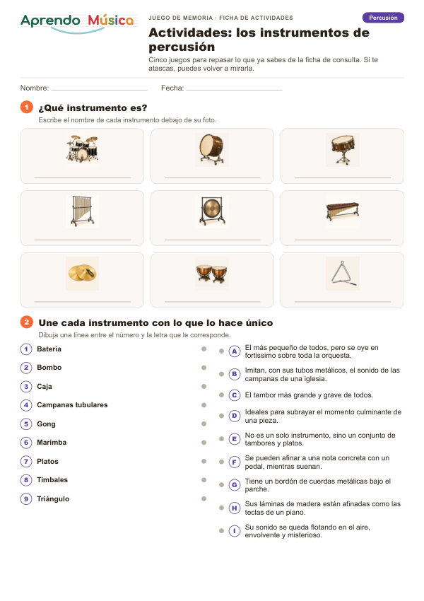Nueva ficha de actividades: Instrumentos de percusión
